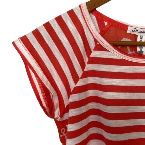 Aeropostale Nautical Stripe Sheer Tie Waist Anchor Print Top Short Sleeve Sailor - Picture 4 of 16